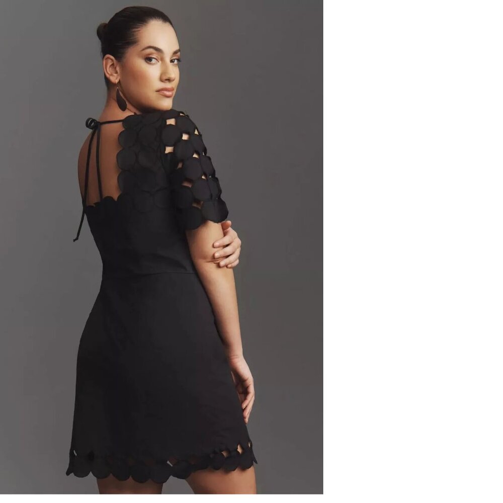 By Anthropologie Cutwork Mini Shift Dress SIZE 2 new black new with tag - Picture 3 of 5